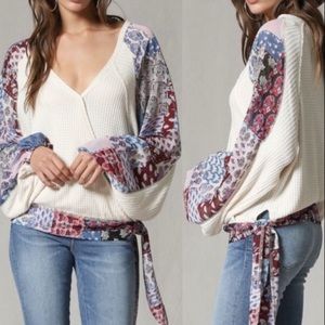 By Together NWOT side tie waffle knit top